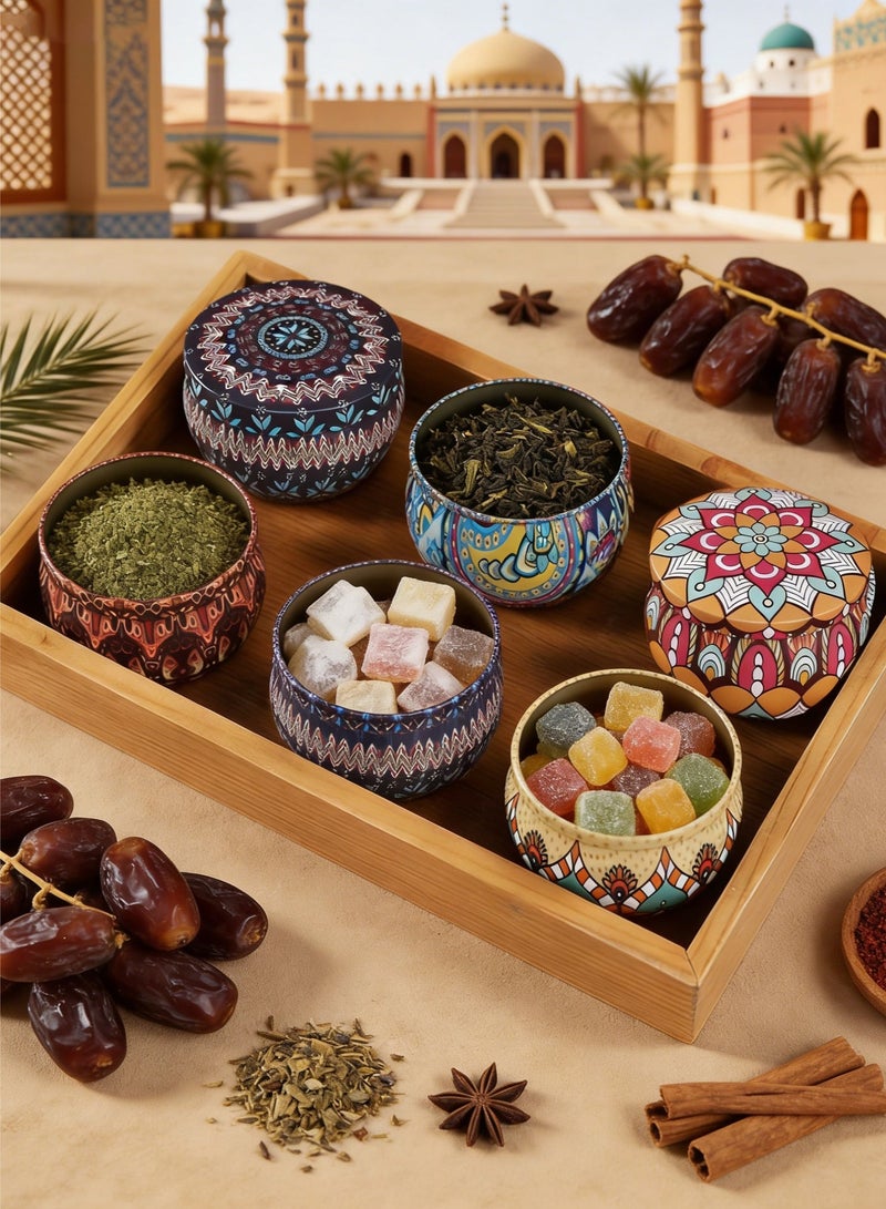 Monda 6-Piece Vintage Print Kitchen Storage Jar Set - Sealed Metal Jars for Sugar, Coffee, Tea, Candy, And Spices, Creating a Retro-Style Kitchen Storage Space - Image 4